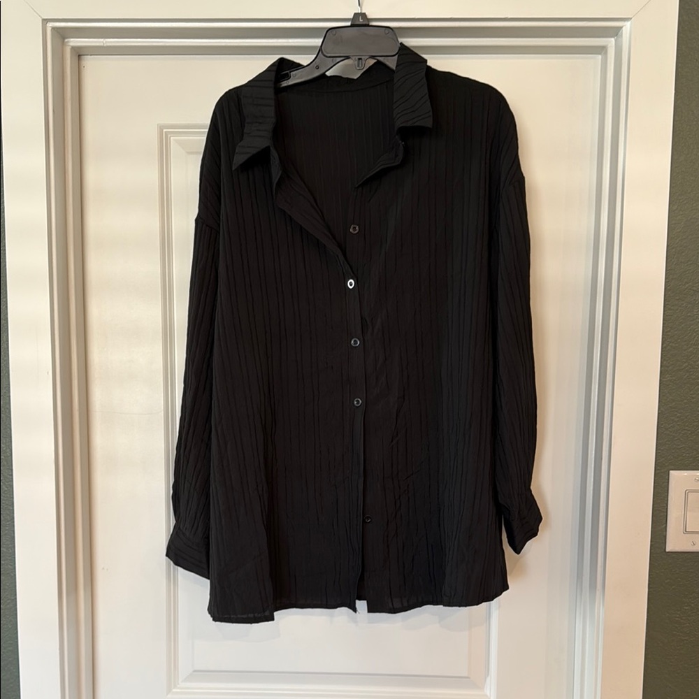 Women’s Black Button-Up Shirt and shorts